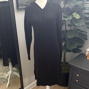 THE DROP Elegant Black Knit Hoodie Dress